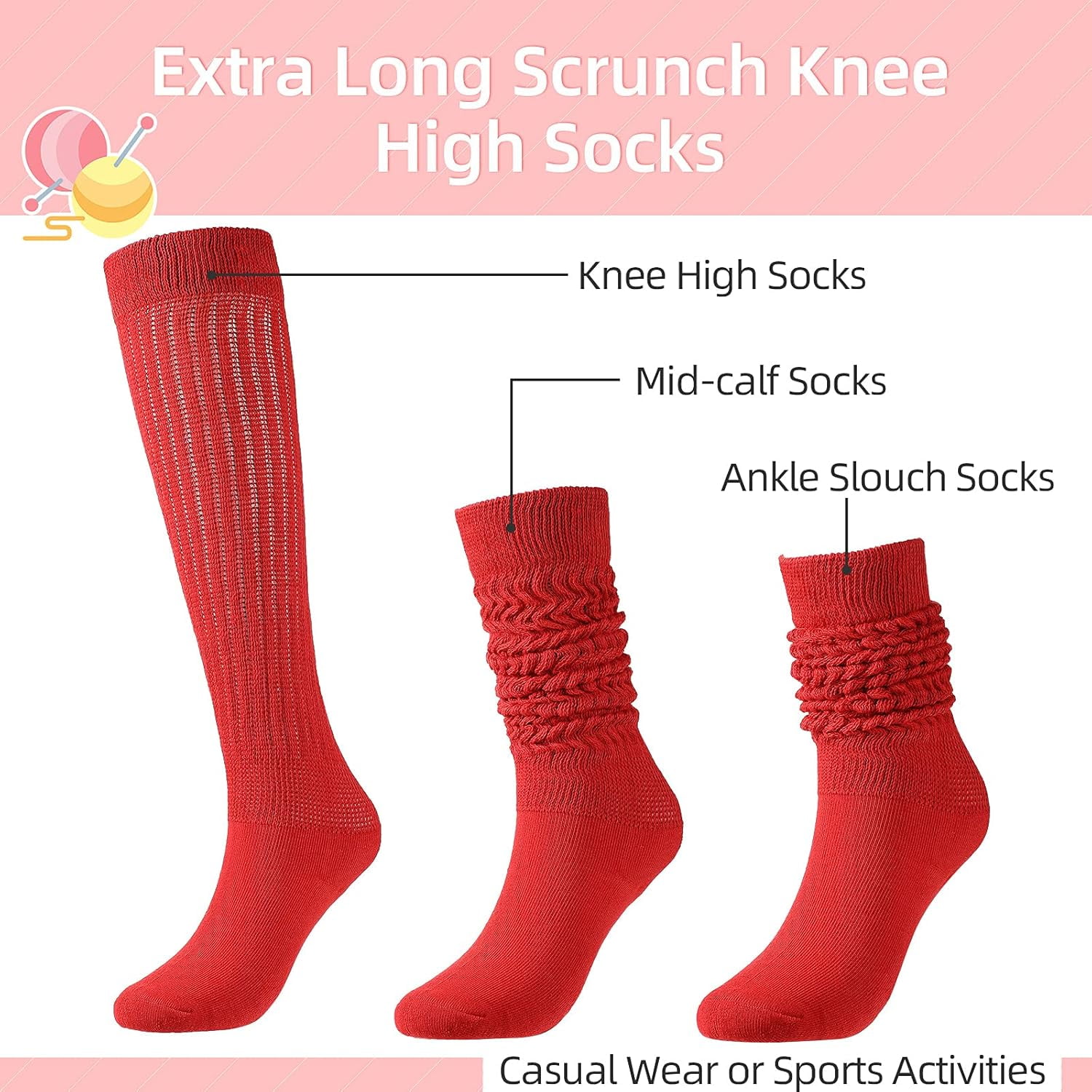 10 Pairs Women' Slouch Socks Extra Long Knitted Sock Cotton Scrunchie Socks, Size S โ image 2