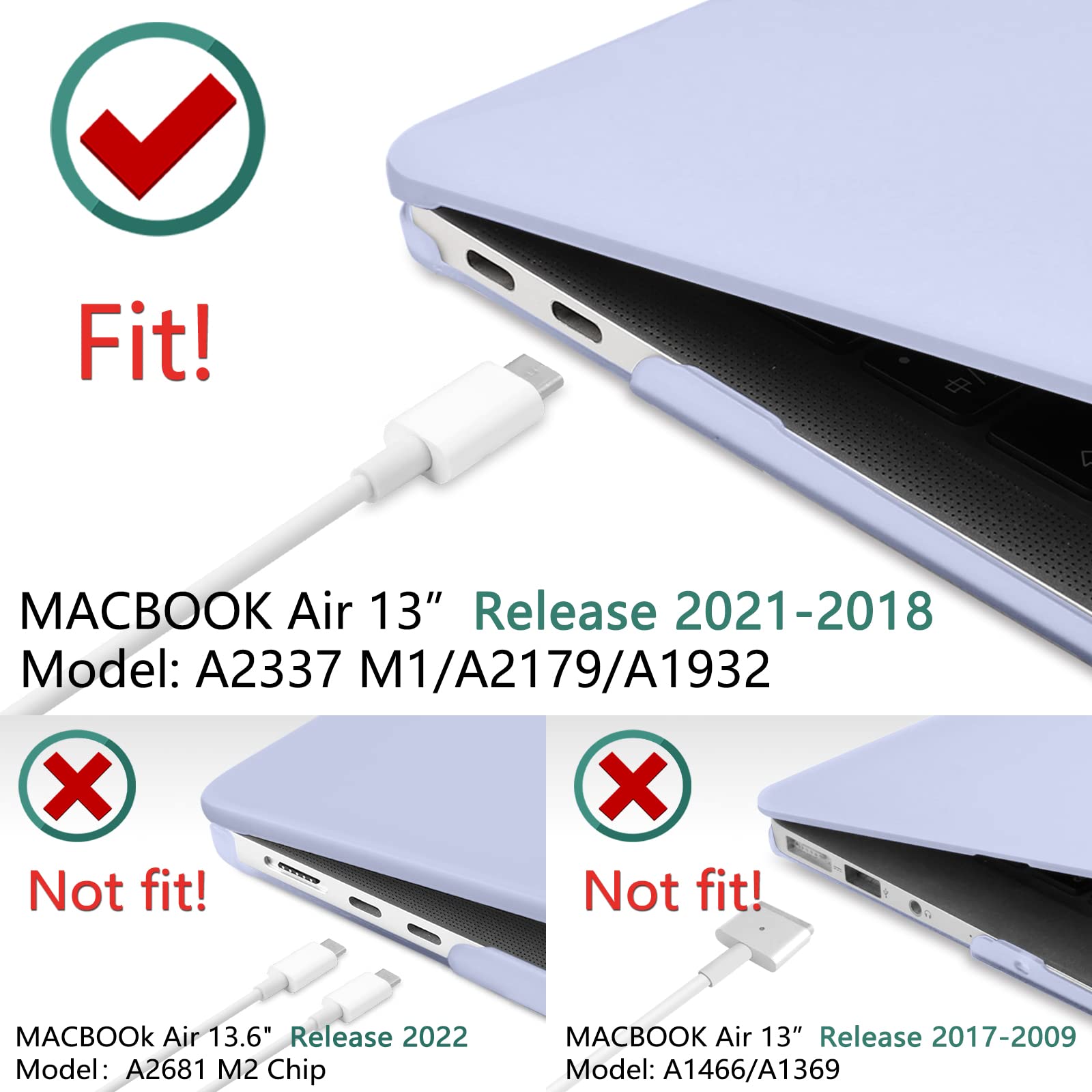 Suitable for MacBook Air 13 Inch Case 2022 2021 2020 2019 2018, A1932, A2179, A2337 Shell Case Keyboard Cover lavender Grey โ image 3