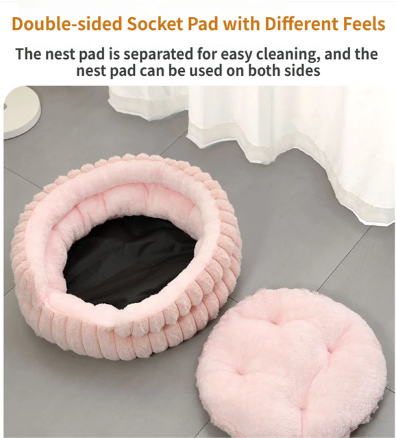 White Plush Round Pet Bed with Gap Entry & Removable Cushion S Size - Thickened Warm Anti Slip Cats and Dogs Donut Nest for All Seasons, Cozy and Soft Sleeping โ image 4