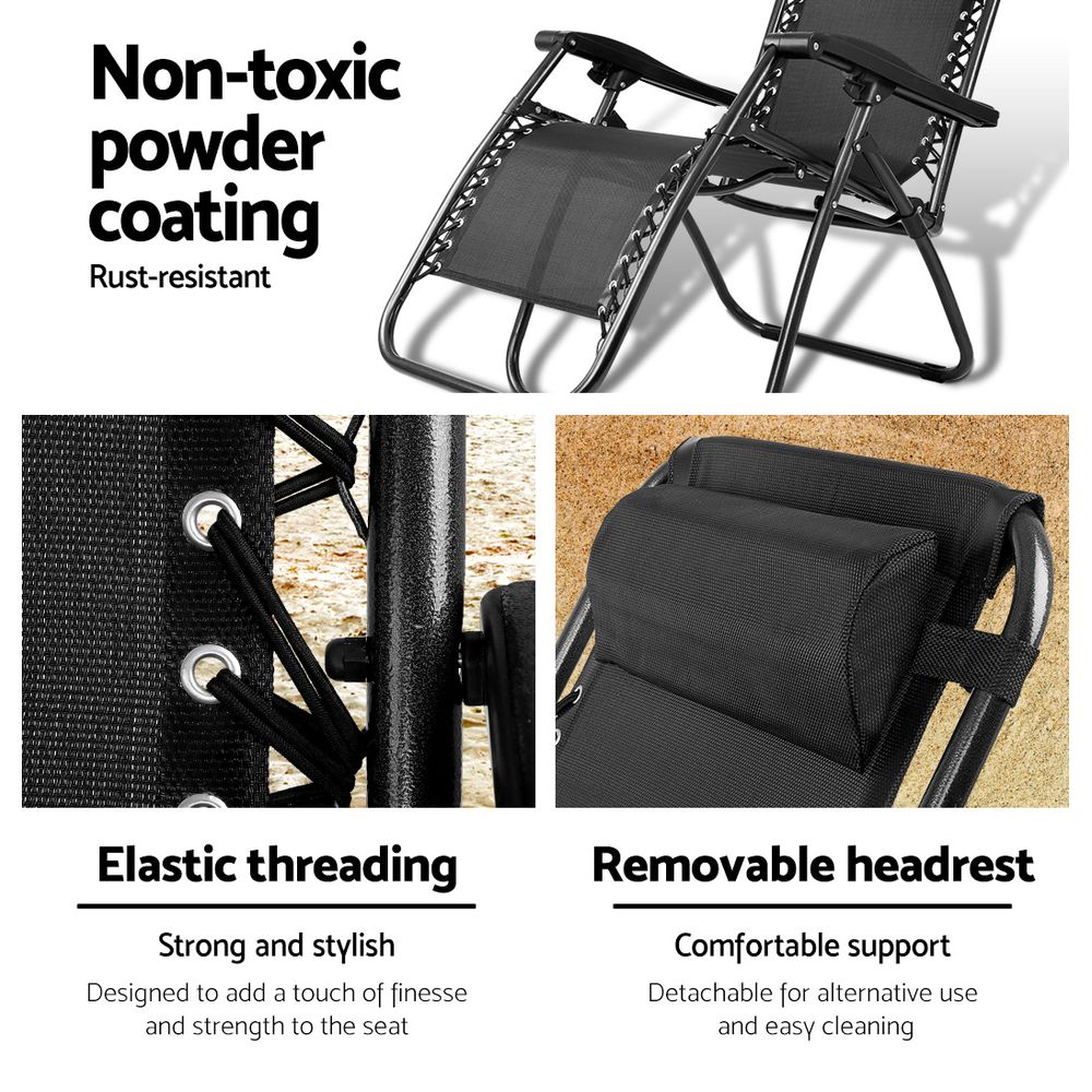 Gardeon Zero Gravity Chair Folding Outdoor Recliner Adjustable Sun Lounge Camping Black — image 5
