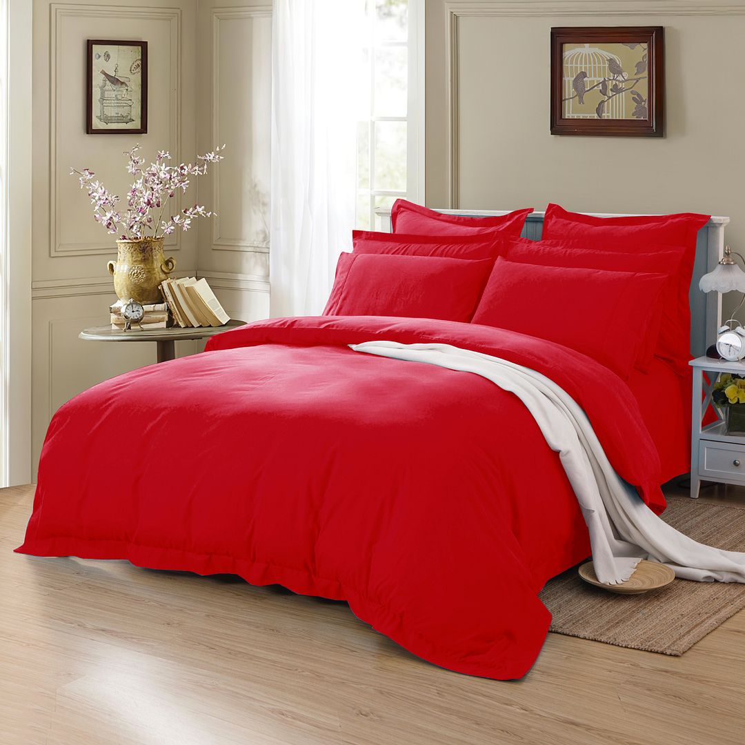 1000TC Tailored Super King Size Red Duvet Quilt Cover Set — image 2