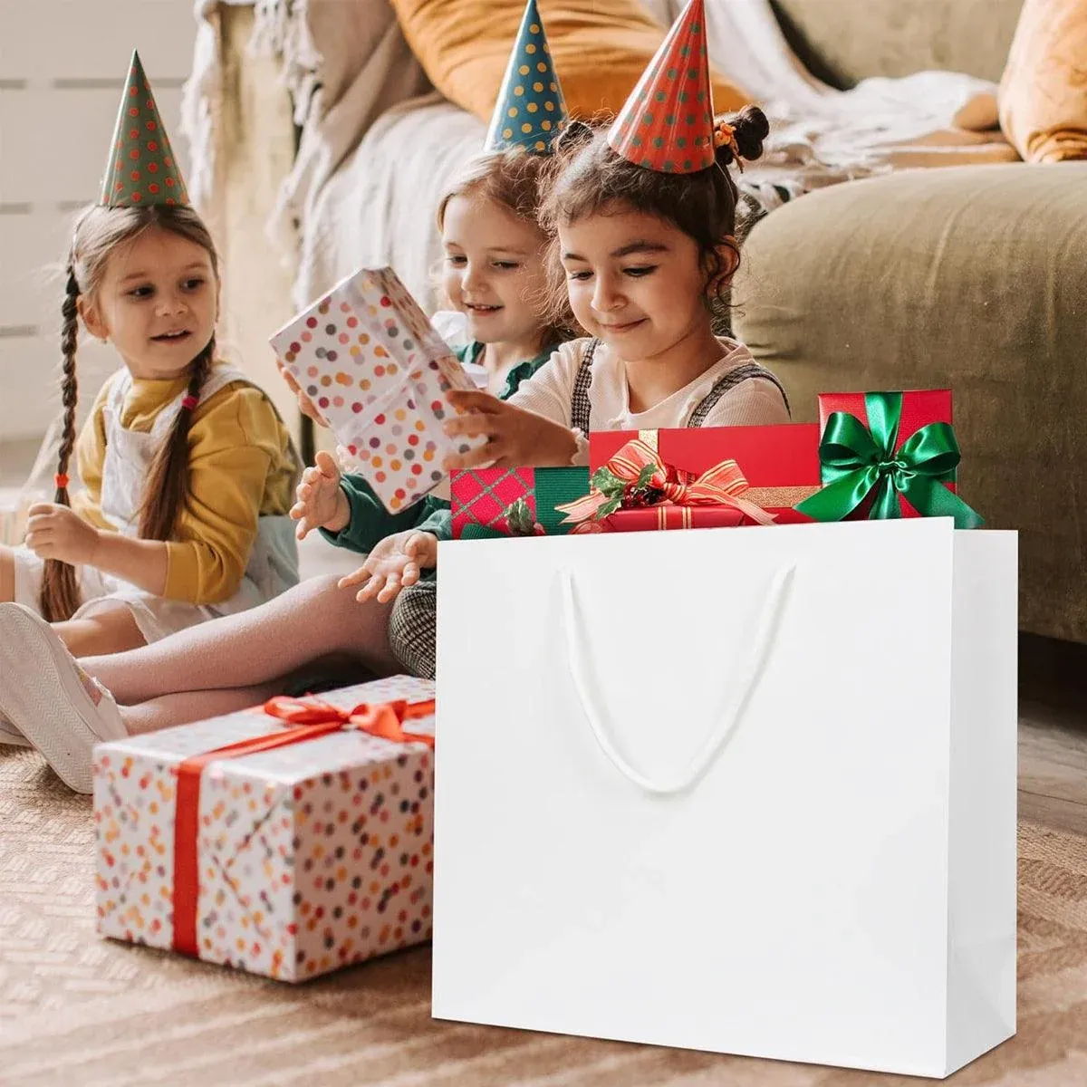 50PCS Kraft Paper Gift Bags Custom Blank Shopping Handbags for Garment Packaging - 13x19x6cm โ image 5