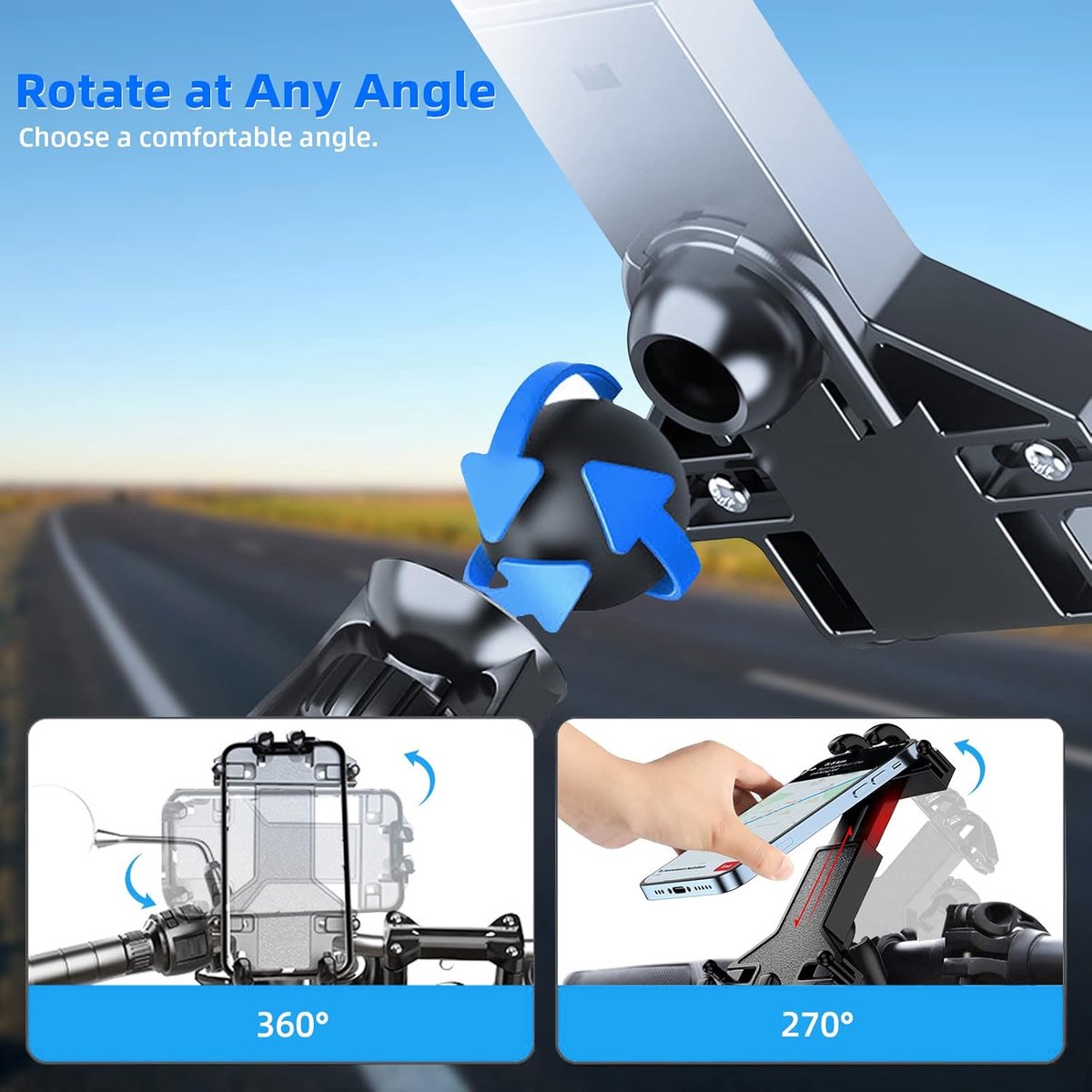 Motorcycle phone mount - Bicycle phone mount - Heavy-duty clamp for motorcycle handlebars - One-handed operation - Scooter phone mount - For phones from 4.7" — image 6