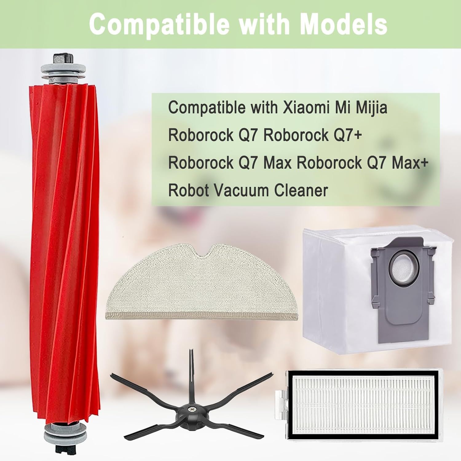 17 Pack Q7 Replacement Parts Compatible or Q7 Q7+ Q7 Max Q7 Max+ Vacuum Cleaner,1 Main Brush, 4 ilter, 4 Side Brush, 4 Mop Cloth, 4 Dust Bag — image 3