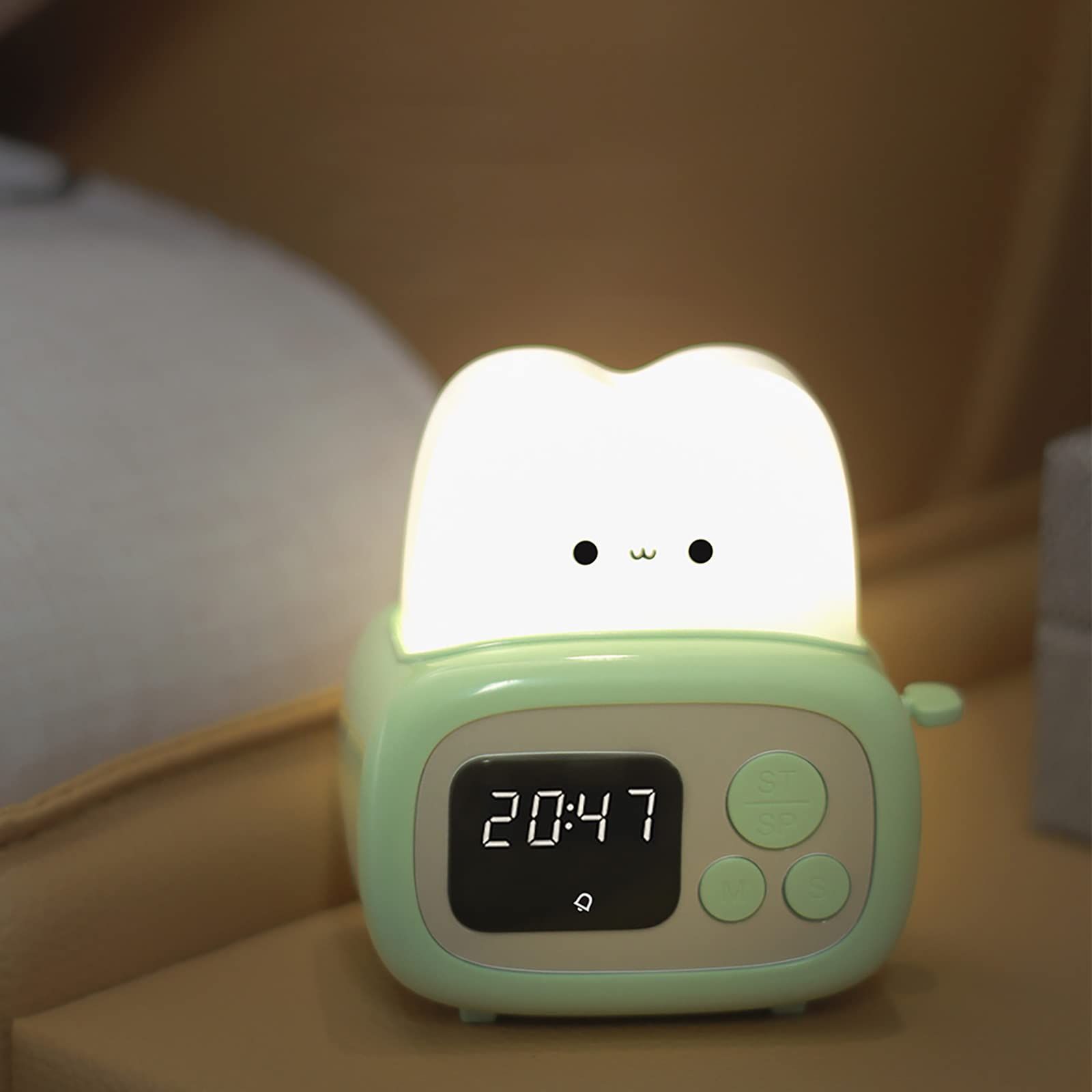 Cute Night Light LED Toast Bread Alarm Clock Night Light Rechargeable and Portable Nightlight Lamp Funny Toaster Lamp โ image 2