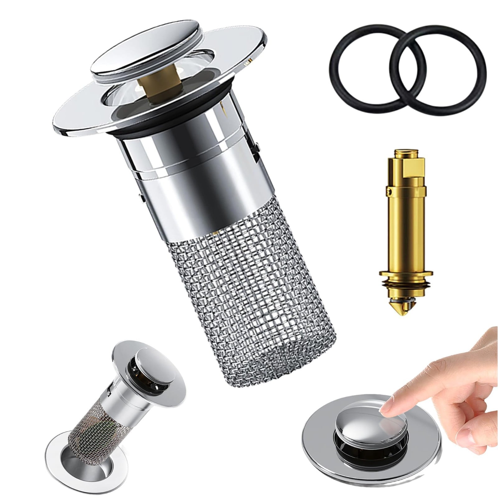 1 Piece Bathroom Sink Stopper, Heavy Duty Hair Catcher, Pop Up Sink Drain Filter, for Bathroom Sink Stopper Replacement, Silver, 6 x 8 cm โ image 2