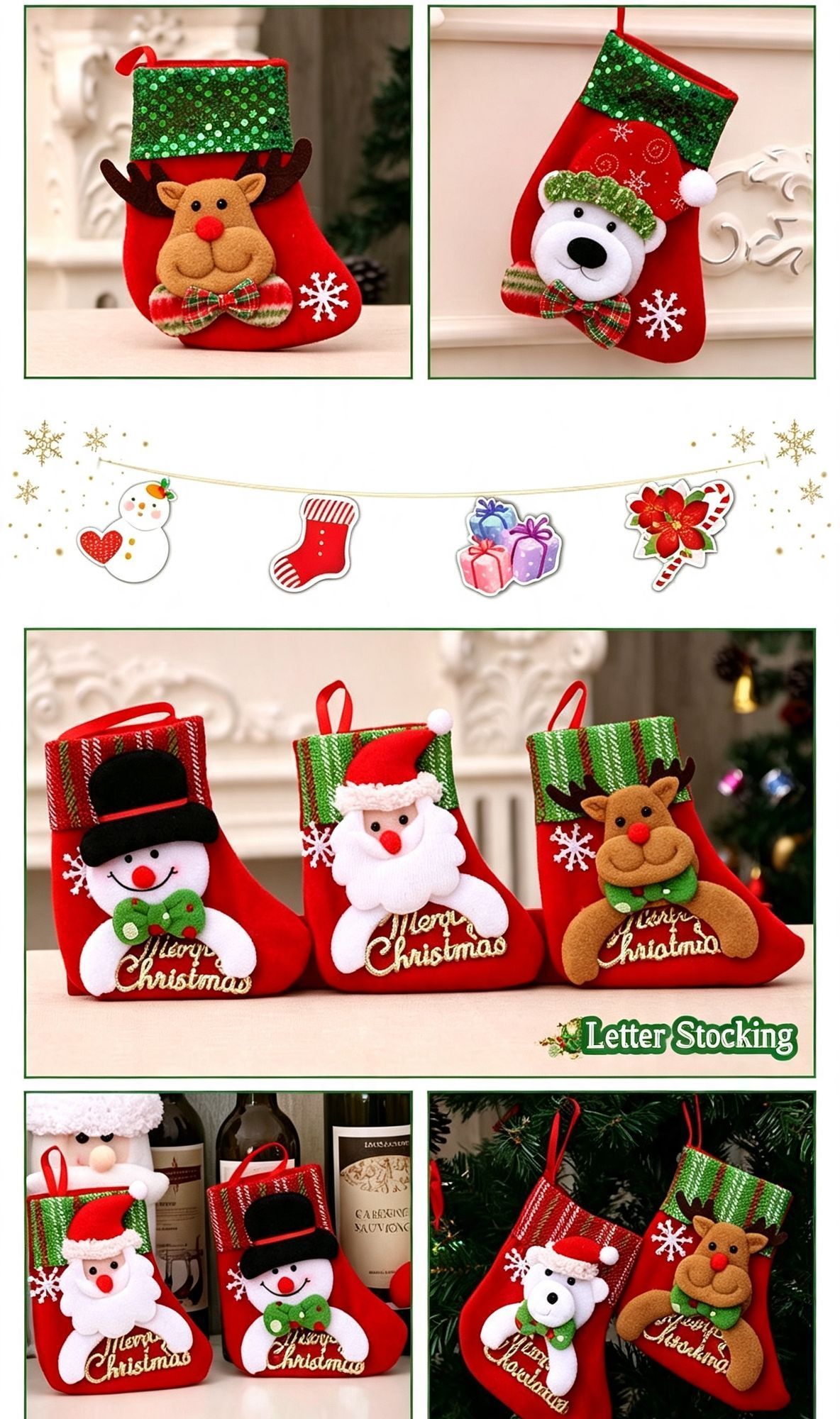 Large Fence Style Reindeer Christmas Stocking, Xmas Ornament & Present Storage Bag, 32*19cm — image 3