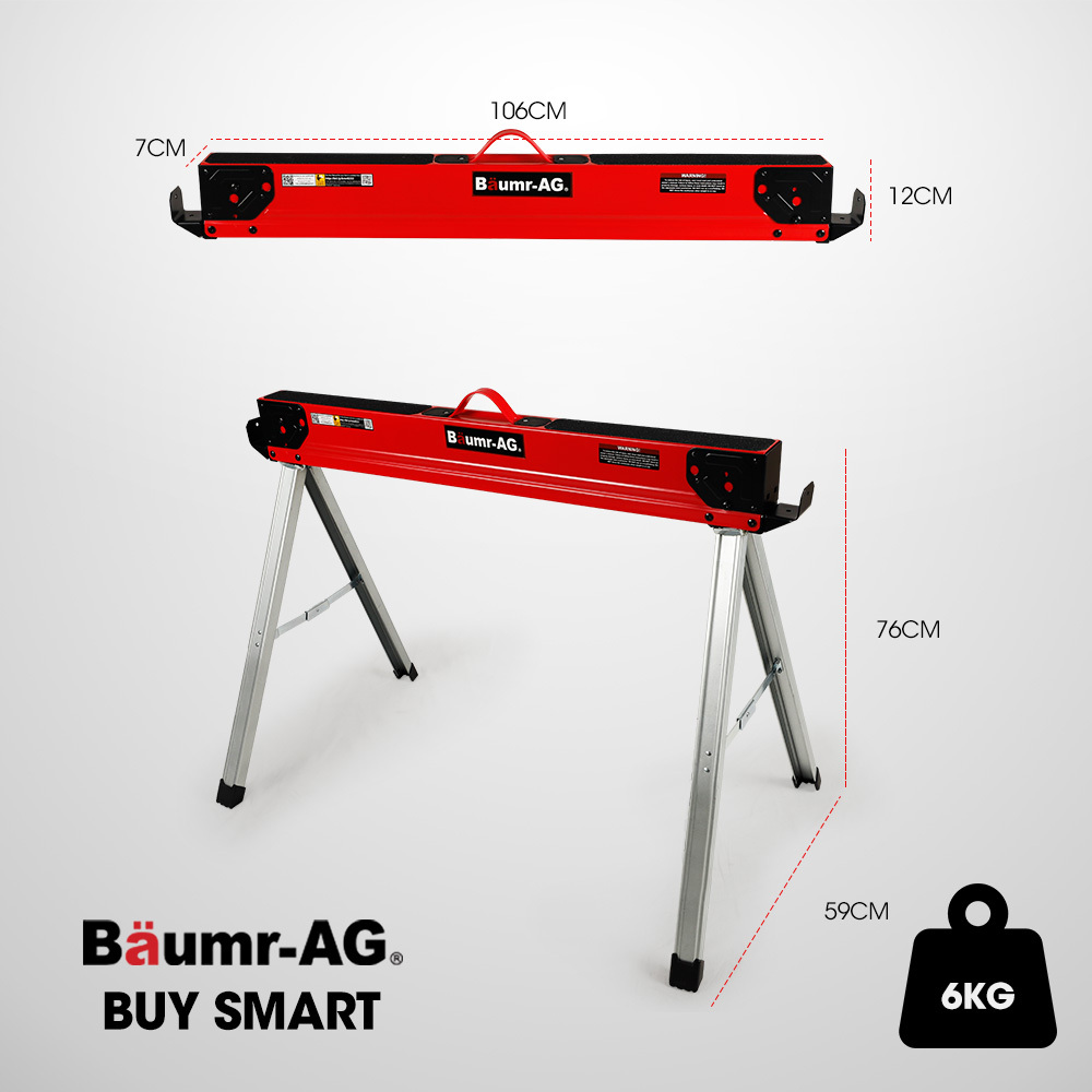 Baumr-AG 2 x Steel Saw Horse, 1000kg Capacity Folding Adjustable Sawhorses, 2x4 Support Arms โ image 2
