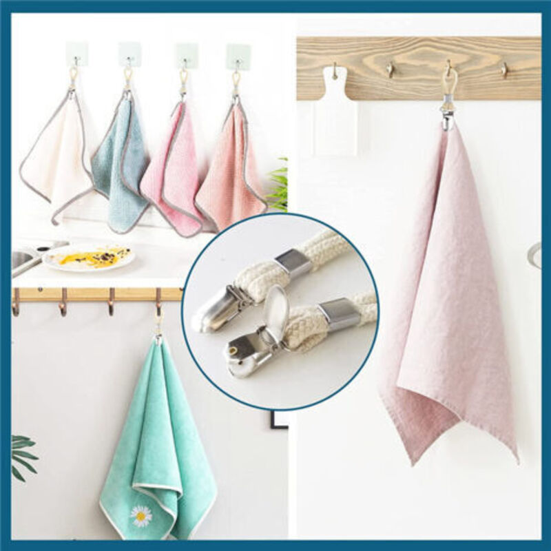 Metal Towel Clamps 5-Pack Kitchen Bathroom Towel Hooks with Braided Cotton Holder for Dishcloths โ image 3