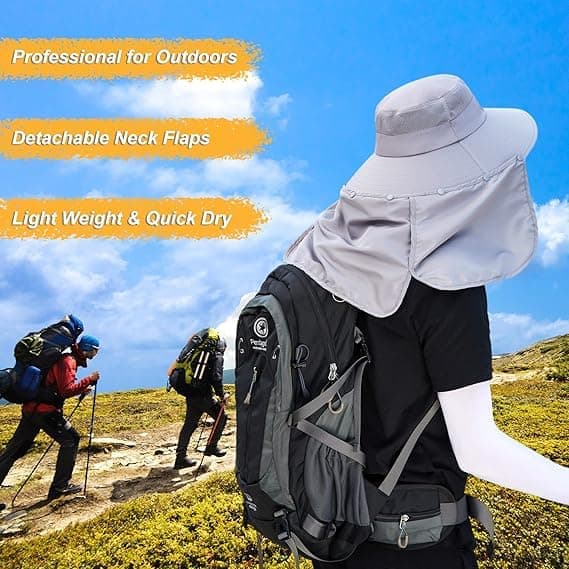 Foldable Sun Hat with Neck Protection UV Protection Fishing and Hiking Cap, Dark Gray โ image 4