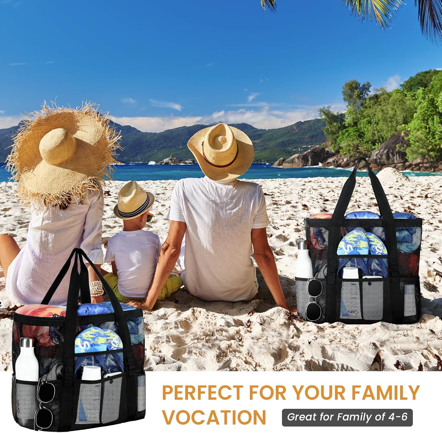 Mesh Beach Bag - Large Beach Tote with Multi Functional Pockets for Family Travel/Vacation — image 6