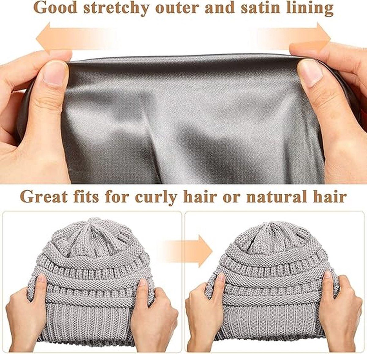 Womens Slouchy Ski Hat Warm with Satin Lining Navy Blue, 52-60 cm — image 6