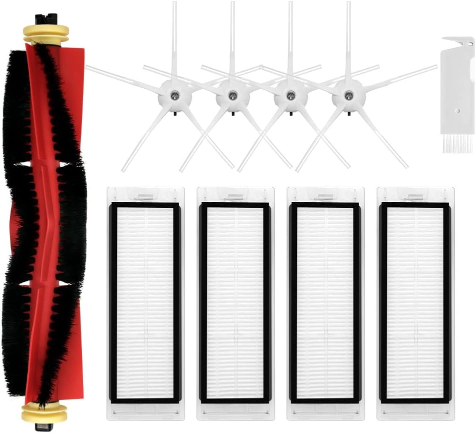 Replacement Spare Parts Compatible with S5, S5 Max, S4 Max, S6, S6 MaxV, E4, E5, S4 Robotic Vacuum Cleaner Backup Kit with 1 Roller 4 Side Spin Brush 4 Hepa