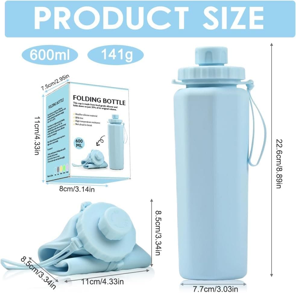 Foldable Water Bottle 600ml BPA-Free Lightweight for Travel Gym Camping, Purple — image 2