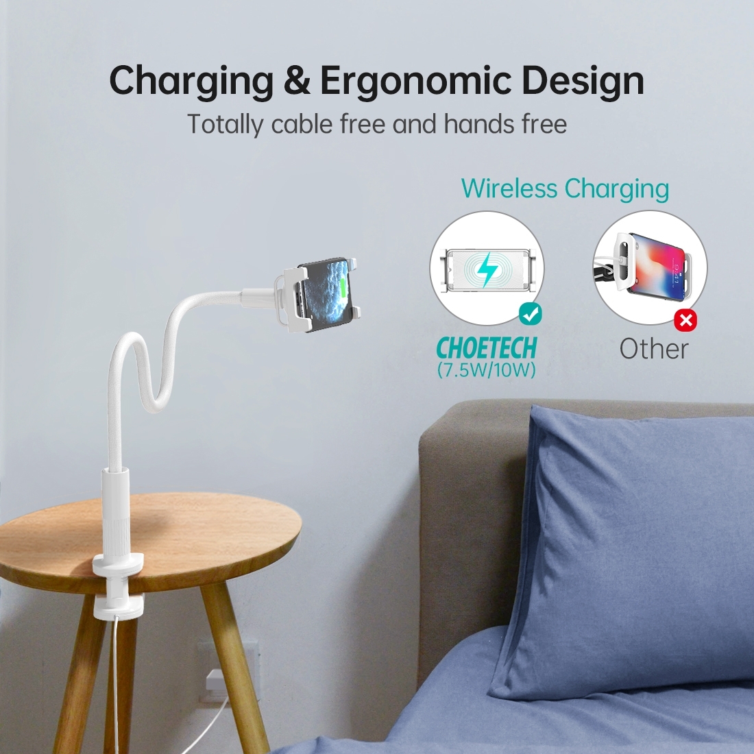 CHOETECH T584-F 2-in-1 15W Phone Mount with Fast Wireless Charger (for 4-7 inch) — image 4