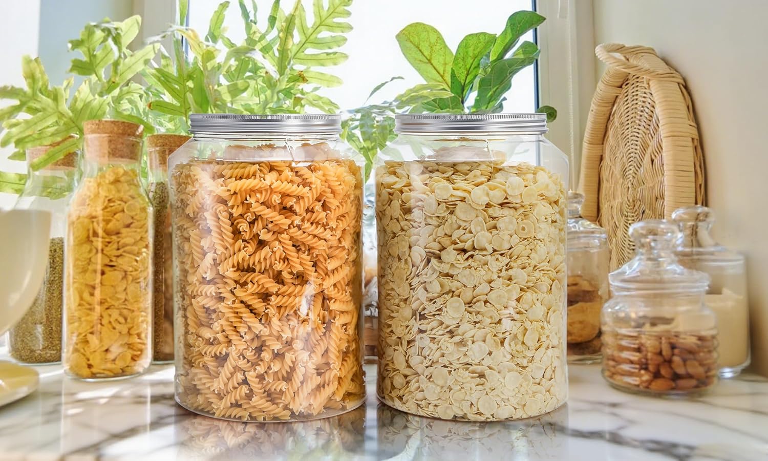 2 Pack 1 Gallon Extra Large Clear Plastic Jars, 118 OZ Food Storage Container with Lid, BPA Free Wide Mouth Jar, Reusable Airtight Mason Jug for Dry Goods โ image 6