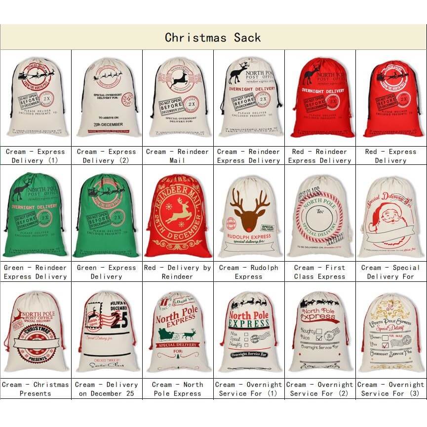 Large Christmas XMAS Hessian Santa Sack Stocking Bag Reindeer Children Gifts Bag, Cream - Car Gift Express — image 3