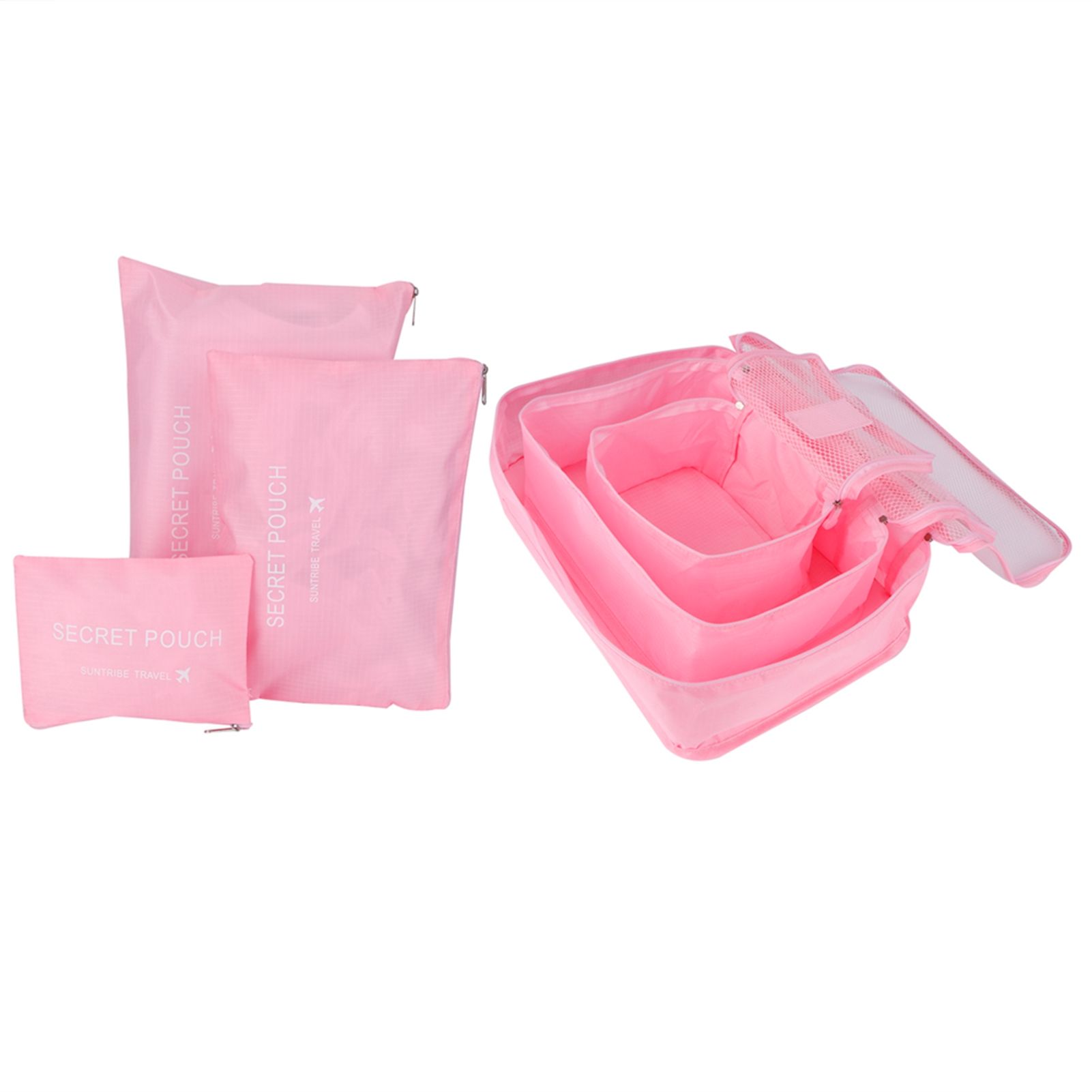 6Pcs/Set Storage Bag Clothing Sorting Bag Luggage Suitcase Packing Organizer for TravellingPink — image 5