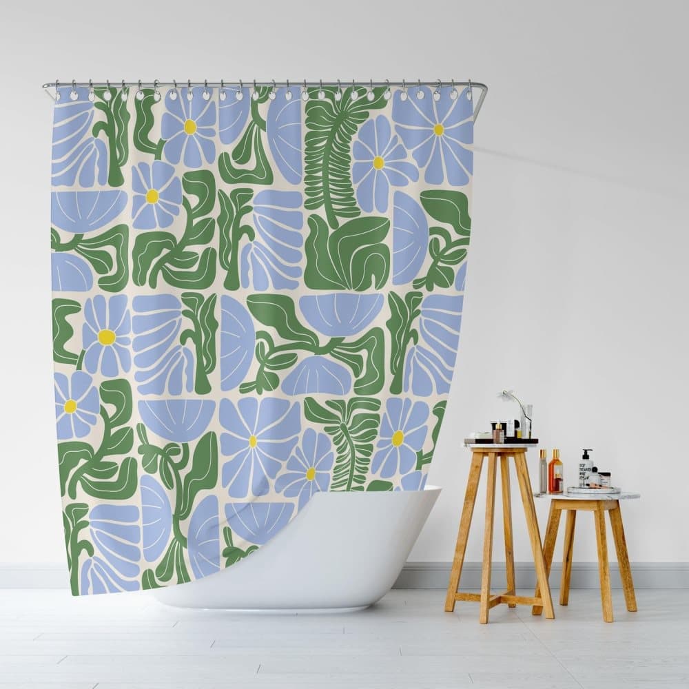 Bohemian Shower Curtain with 12 Hooks, Multicolored Abstract Floral Pattern Retro Patchwork Geometric Plants, 180 × 180 cm — image 6
