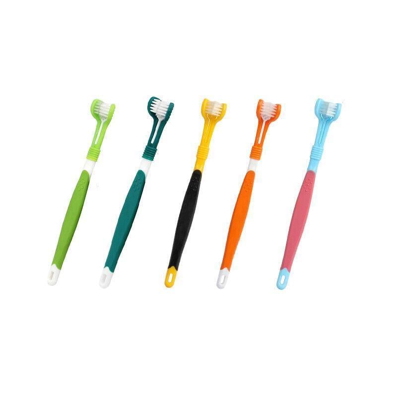 Three Sided Dog Toothbrush Pet Cat Teeth Cleaning Tool Oral Mouth Care Soft Bristle - Red+Blue โ image 3