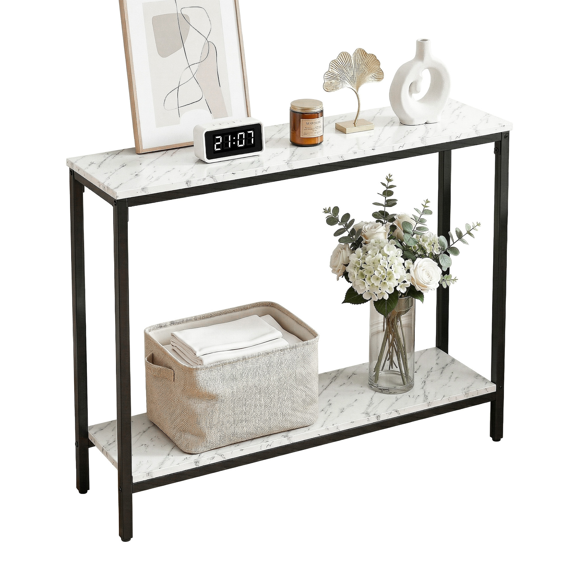 Artiss Console Table Entryway Hallway Display Desk Marble Effect White — image 5