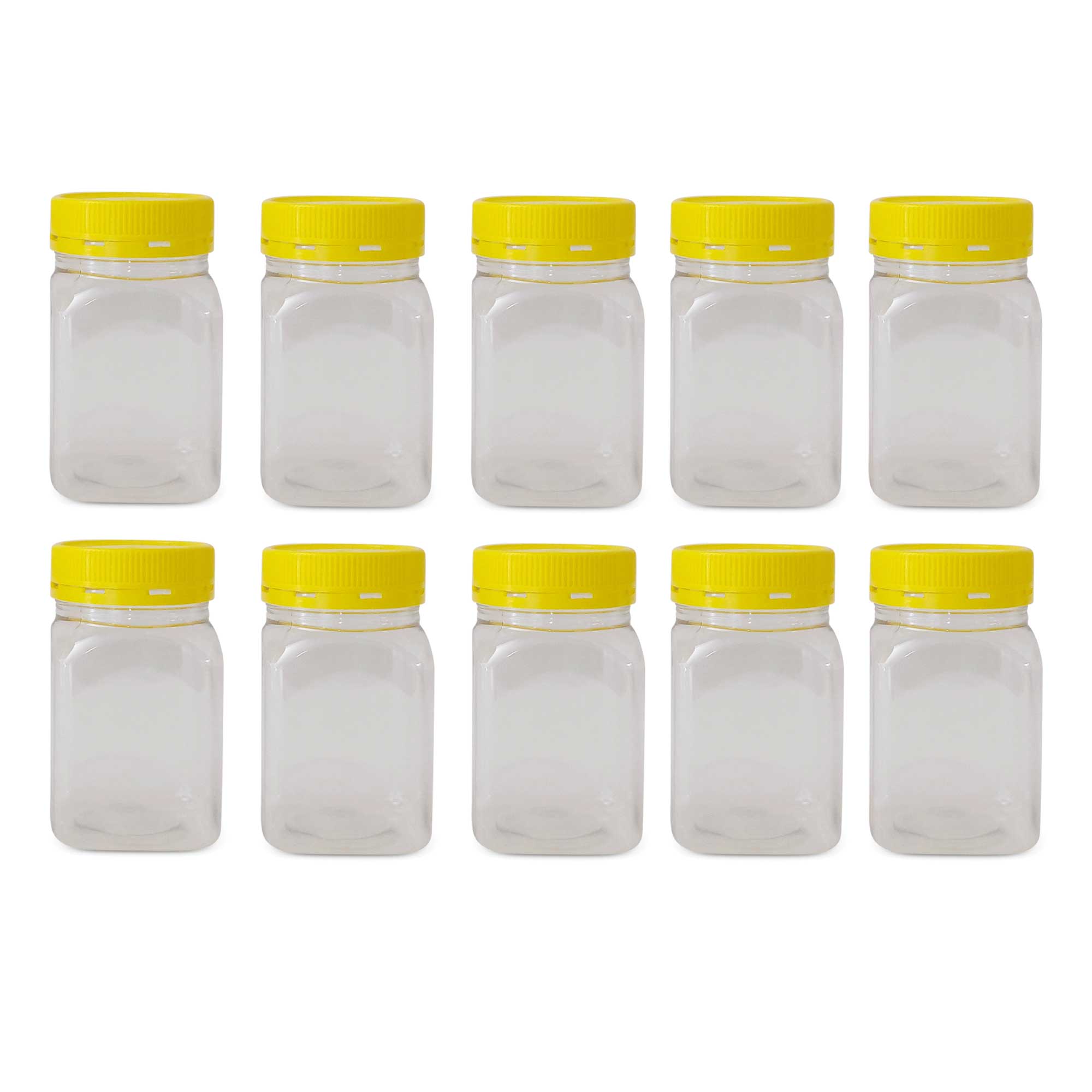 10 × 500g Plastic Honey Jars + Lids - Square Clear Food Grade Packaging Containers