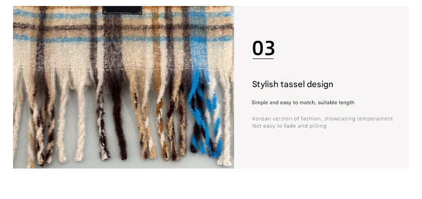 Red-yellow Plaid Color-Block Women's Scarf - Autumn/Winter Thick Warm Neck Wrap with Tassels — image 4