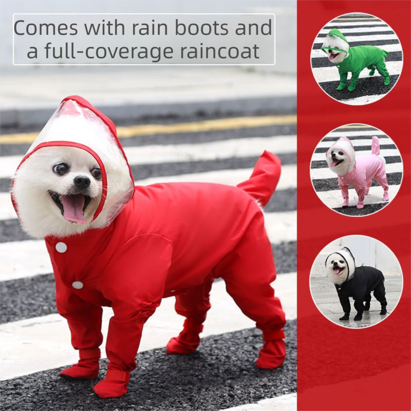 Green M size Full Coverage Pet Raincoat Jumpsuit Waterproof Dog Rain Suit with Attached Shoes and Tail Cover-Lightweight Hooded Dog Poncho for Small Dogs โ image 2