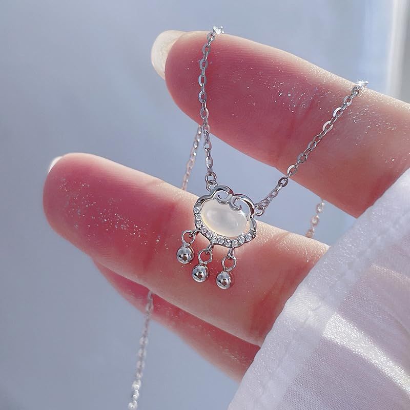 White Safety Lock Necklace Women'S Light Luxury Niche Design Sense Auspicious Clouds Longevity Lock Chain Gifts — image 2