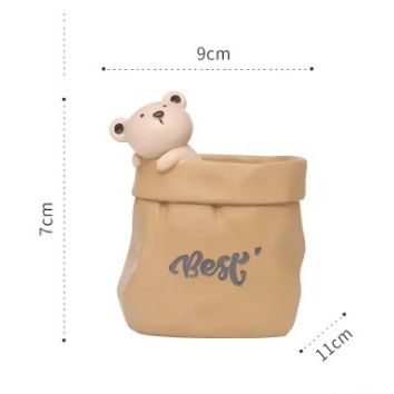 Creative Animal-Themed "Paper Bag" Pen Holder (Bear) — Resin Desktop Organizer | Cute Cartoon Pencil Cup, Planter, & Storage Container | Home & Office Desktop — image 6