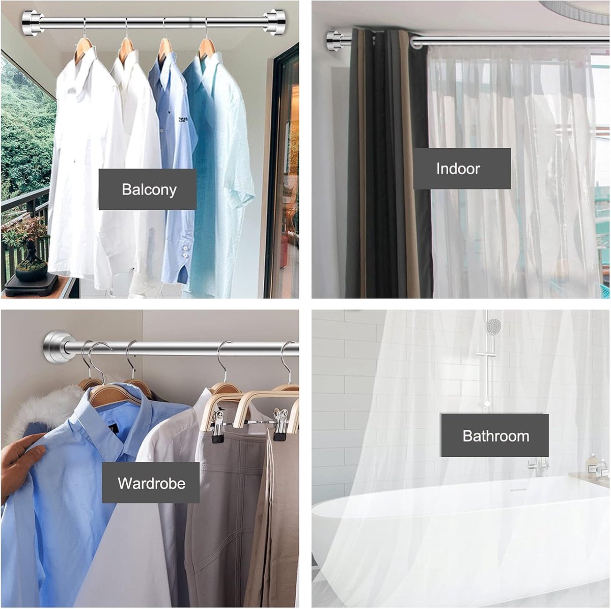 Clothes rail - Clothes rack - Wardrobe rack - Clothes rail - 50cm - Stainless steel - silver - Adjustable - Extendable - without drilling - for 55-85 cm — image 4