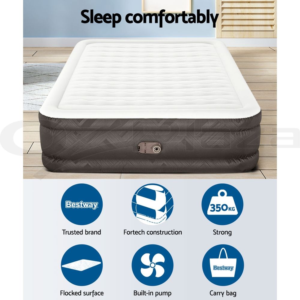 Bestway Queen Air Mattress with Built-in Pump Fortech Inflatable Bed 46cm — image 4