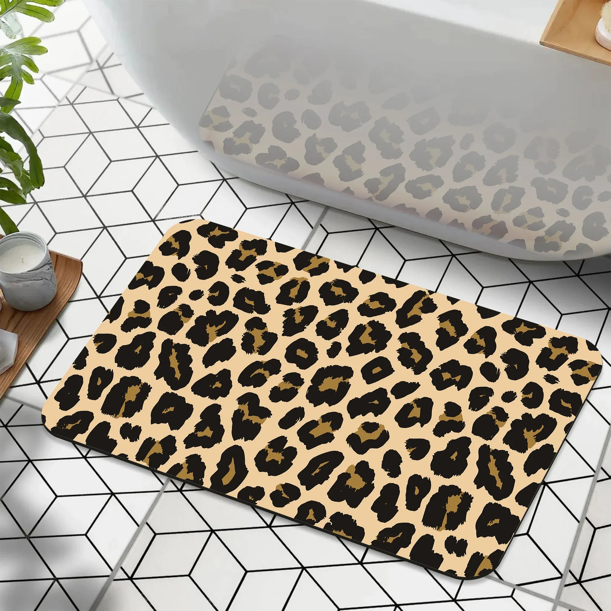1 Piece Leopard Print Bathroom Rug, Non-Slip Quick Dry Bath Mat for Tub, Shower, Floor and Indoor Outdoor Home Use — image 6