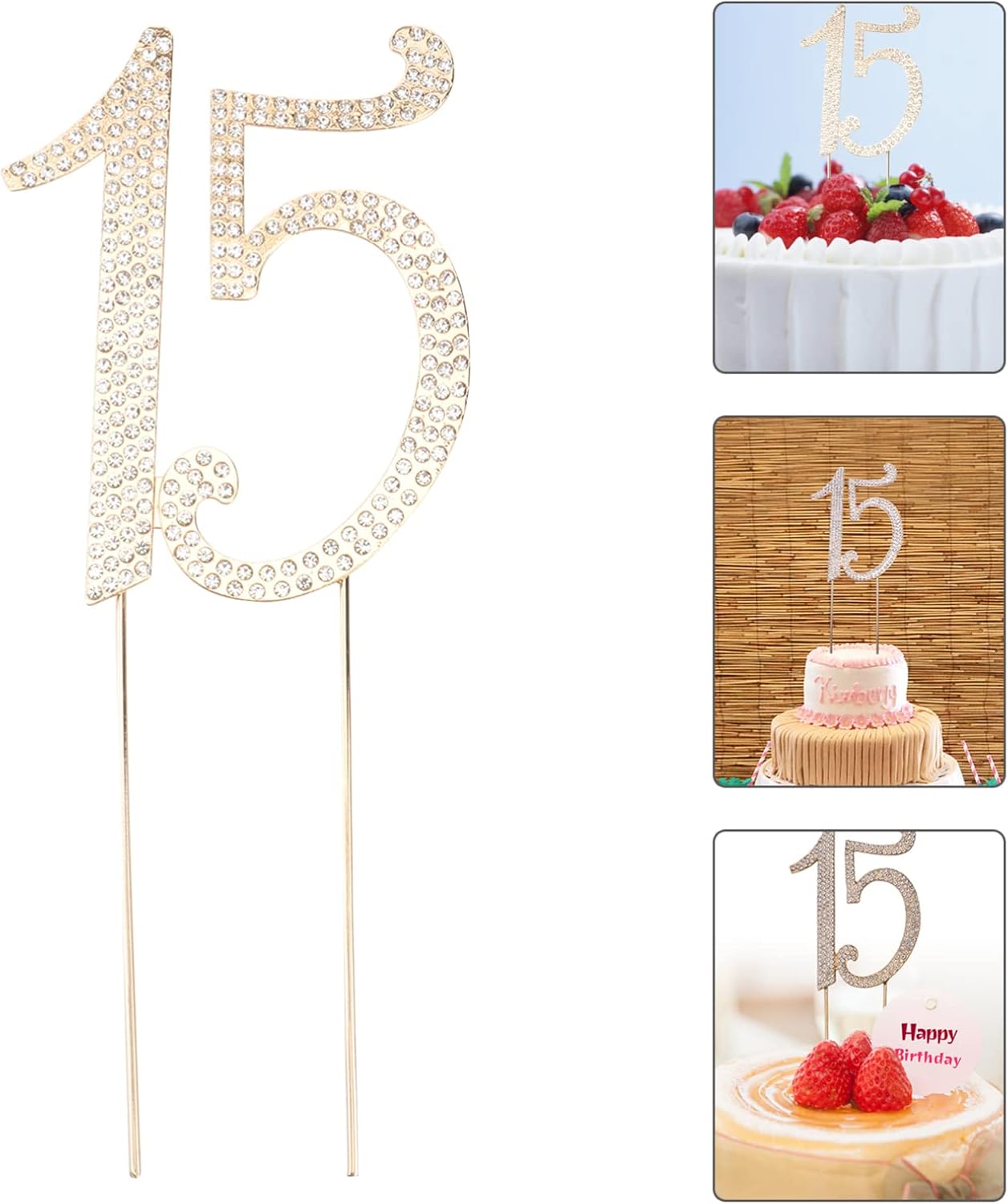 15 Cake Topper Birthday Number 15 Crystal Rhinestones Cake Topper 15th Cake Decoration for Birthday Anniversary Party Decoration Supplies (Gold) โ image 4