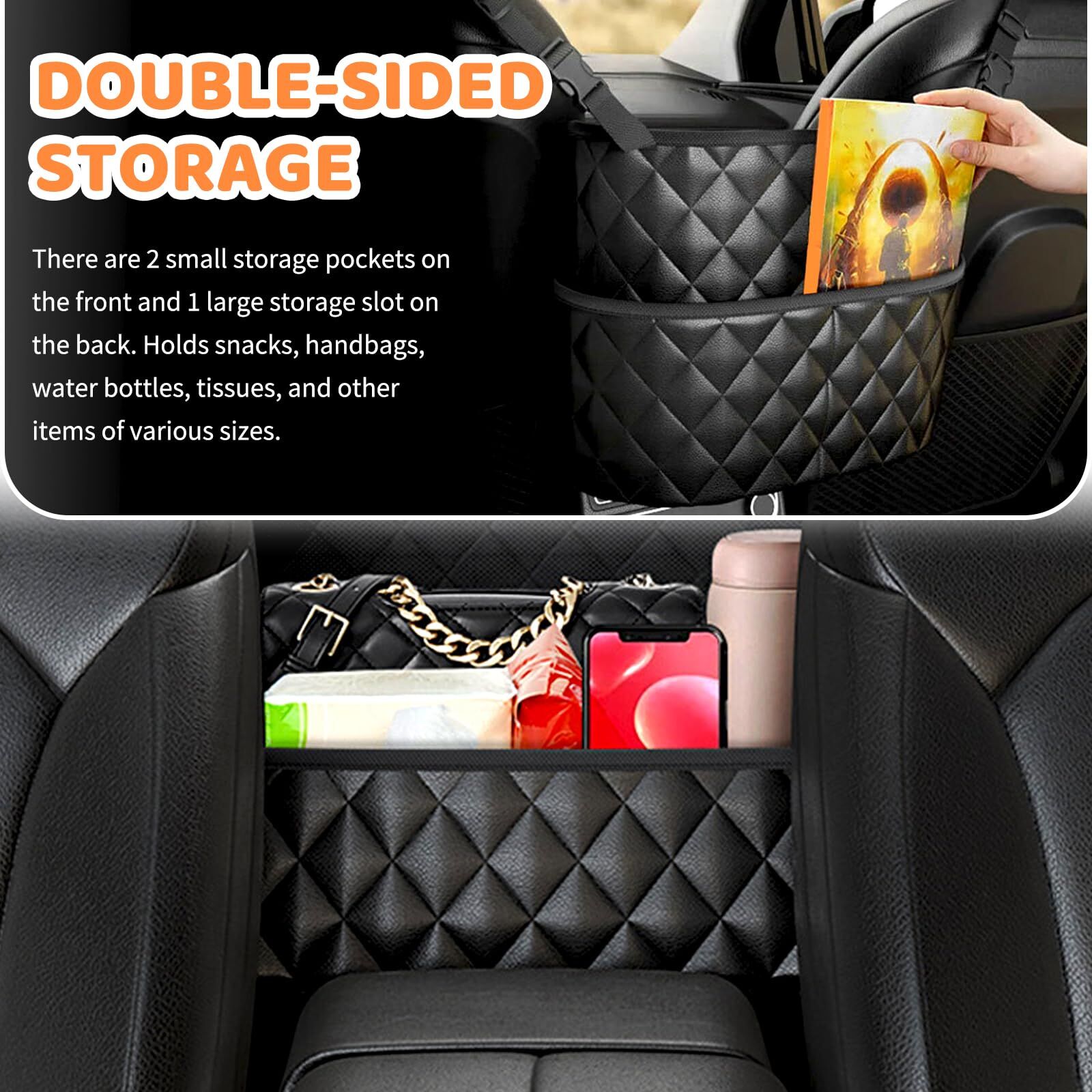 Car Seat Storage Bag: PU Leather Organizer with Hooks – Pet Barrier, Safe Driving Storage for Wallets/Phones (Black) — image 3