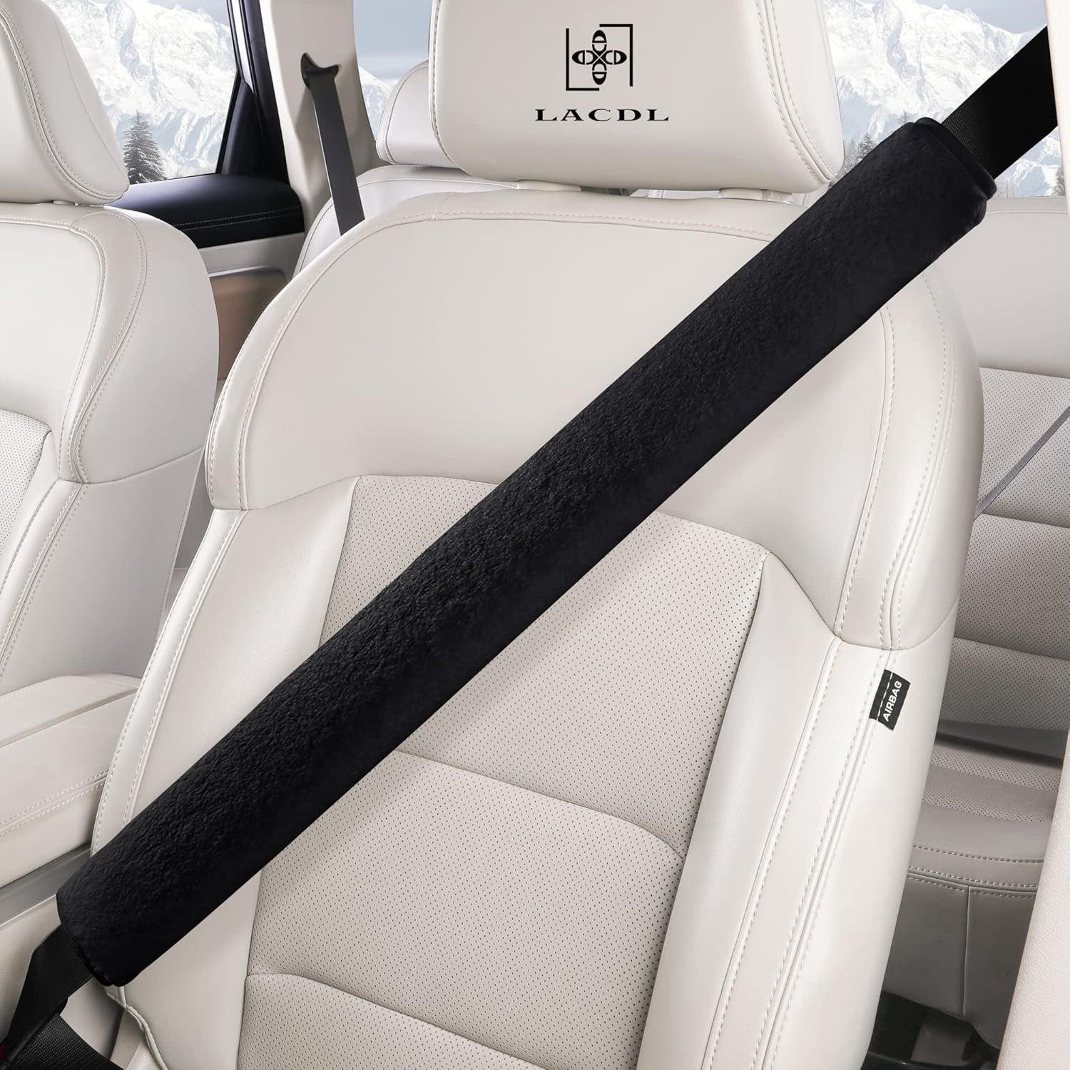Extra Long Plush Seatbelt Shoulder Pad, Super Soft Furry Thick Car Seat Belt Strap Cushion, Universal Auto Interior Accessory, 1 Pack Black, Fixed Length 50cm — image 2