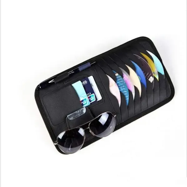 Car Sun Visor Organiser, CD/DVD Holder Storage Bag with Wallet Clip and Glasses Holder for Cards Documents and Small Items โ image 3