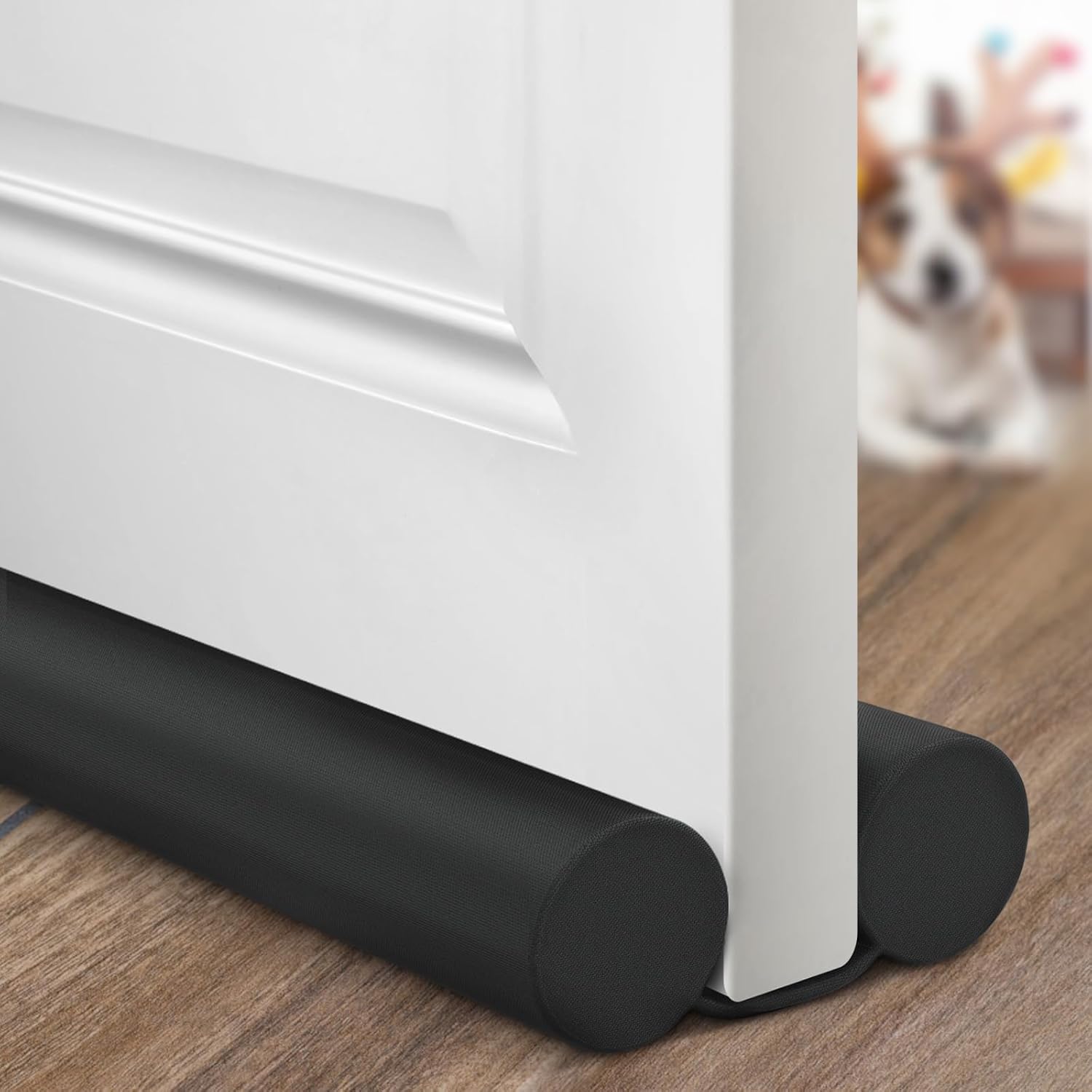 Door Draft Stopper Weather Stripping for Bottom of Window Breeze Blocker Adjustable Sweeps, Black 37 inch