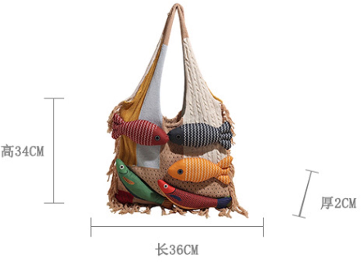 Shoulder Bag - Spacious Storage Bag - Versatile Knitted Bag - Tassel Shopping Bag - Perfect for Day Trips and Shopping - White — image 2