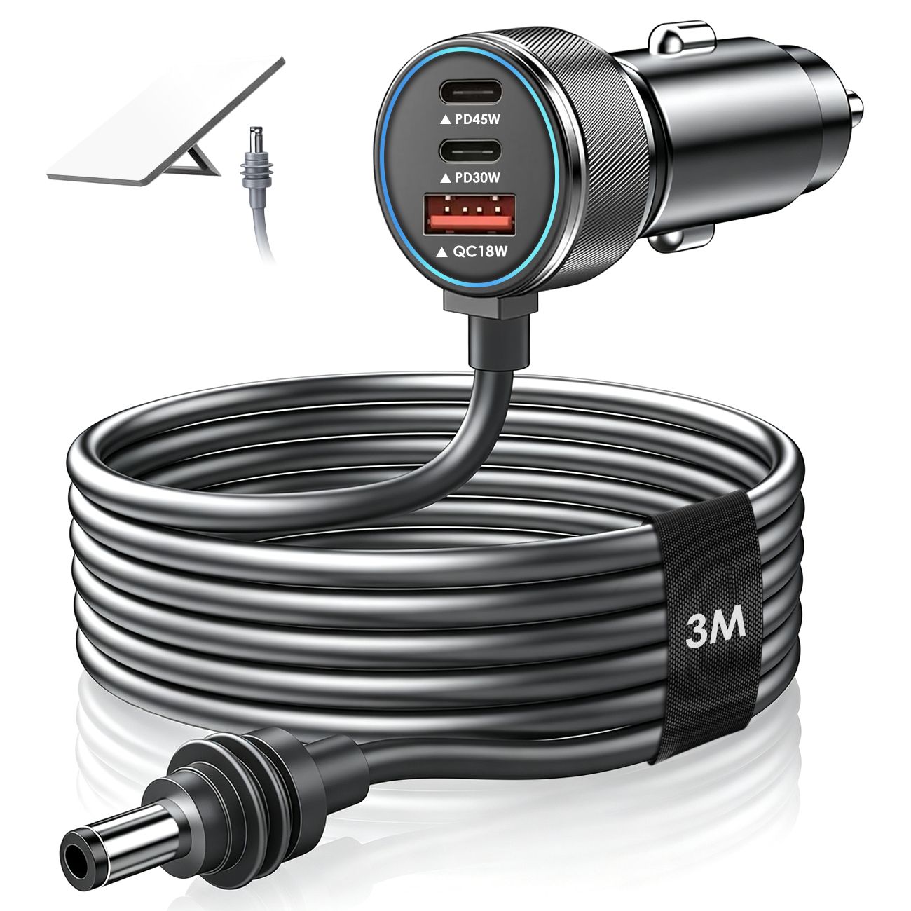 Aumerage Car Charger for Starlink Mini, DC Cable & Cigarette Adapter 3M | 3-in-1 12V-24V USB-C USB QC 3.0 + 45W/30W PD, 16AWG Waterproof for Camping, RV &