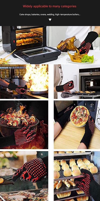 Blue Flame Pattern Extreme Heat Resistant BBQ Gloves - 500°C Flame Design Oven Gloves with Non-Slip Silicone Grip — image 5