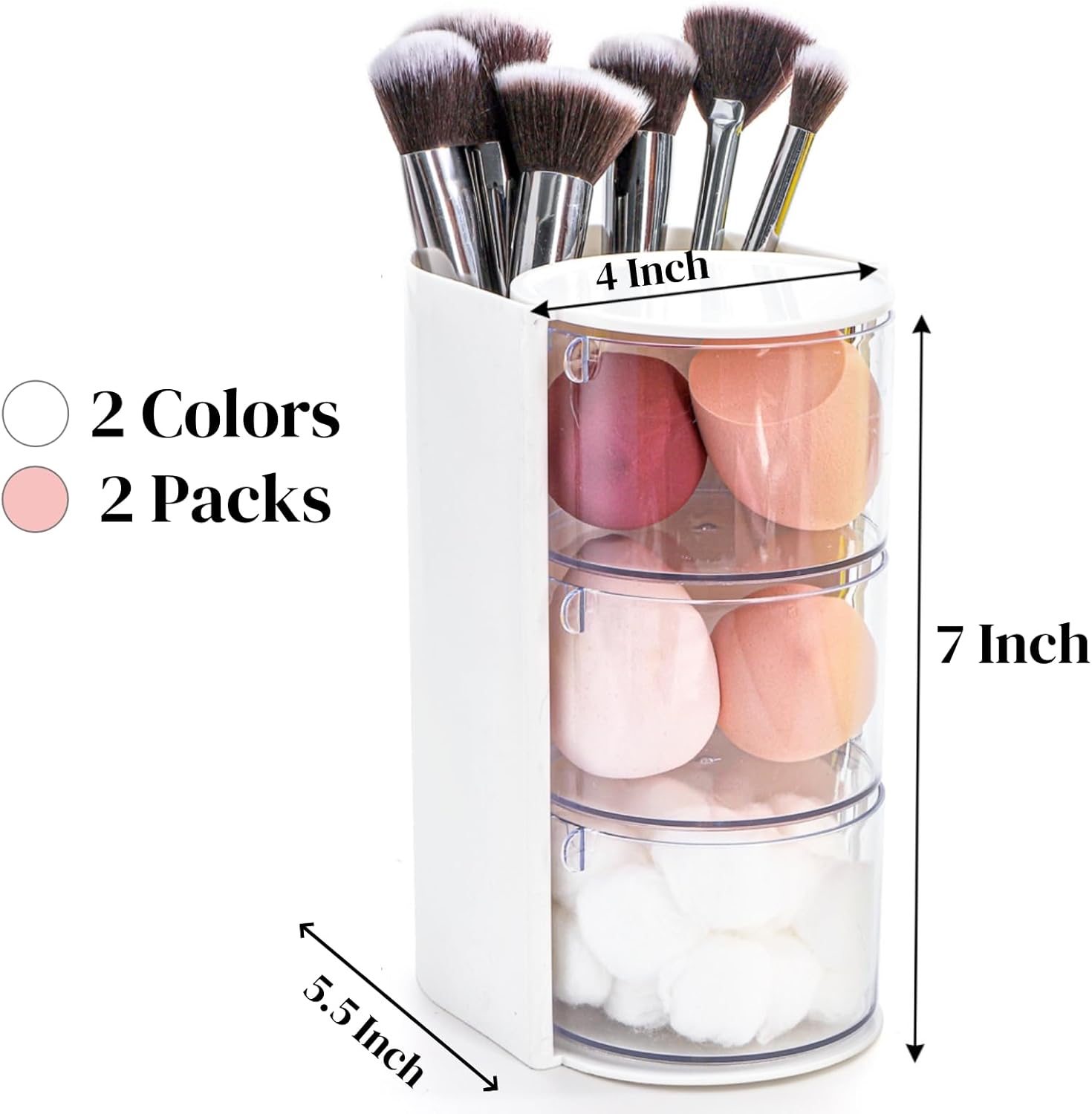 2 Pack Hair Brush Holders, 3-layer Rotatable Tie Organizer, Clear Acrylic Accessories Storage Box for Girls, Bathroom Makeup Container Case Headband Bow Clip — image 2