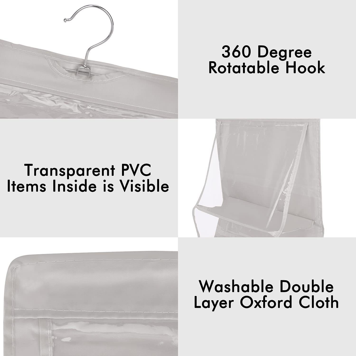 Handbag Hanging Purse Organizer for Closet, 8 Pocket Handbag Storage Organizer Hanger Oxford Cloth Closet Organizer for Family β image 5