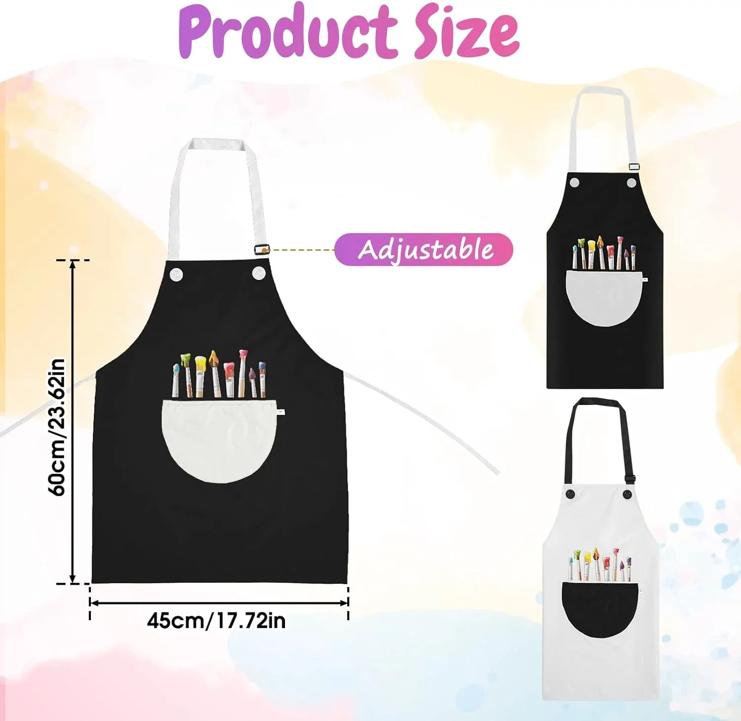 2 Pcs Kids Art Aprons, Adjustable Waterproof Bib Aprons with Large Pockets for Boys Girls Painting Cooking Gardening, Black White โ image 2
