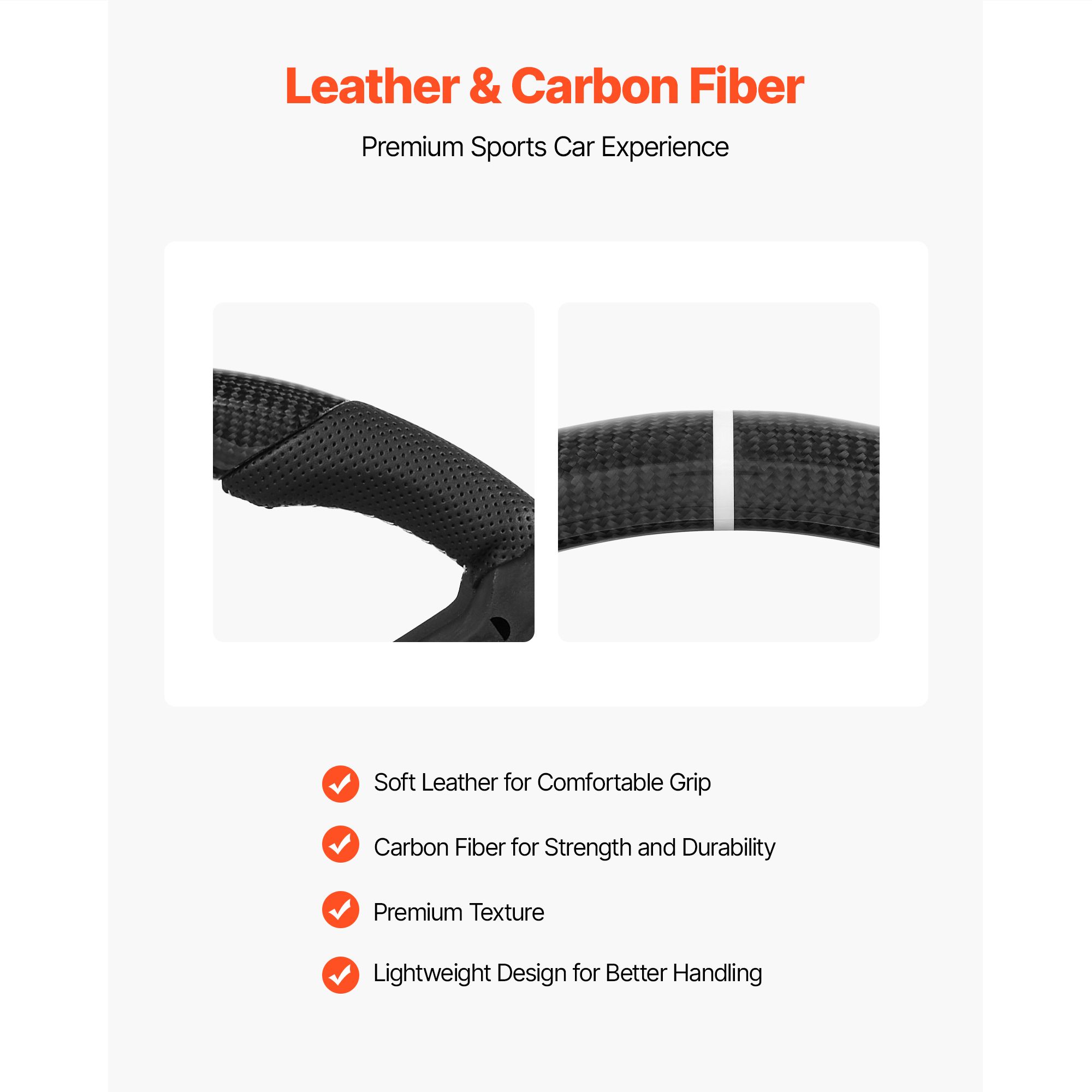 Steering Wheel for 2010-2014 Ford Mustang, Carbon Fiber Steering Wheel D-Shaped Flat-Bottom, Leather Grip with Non-Slip Texture & Precise Stitching โ image 3