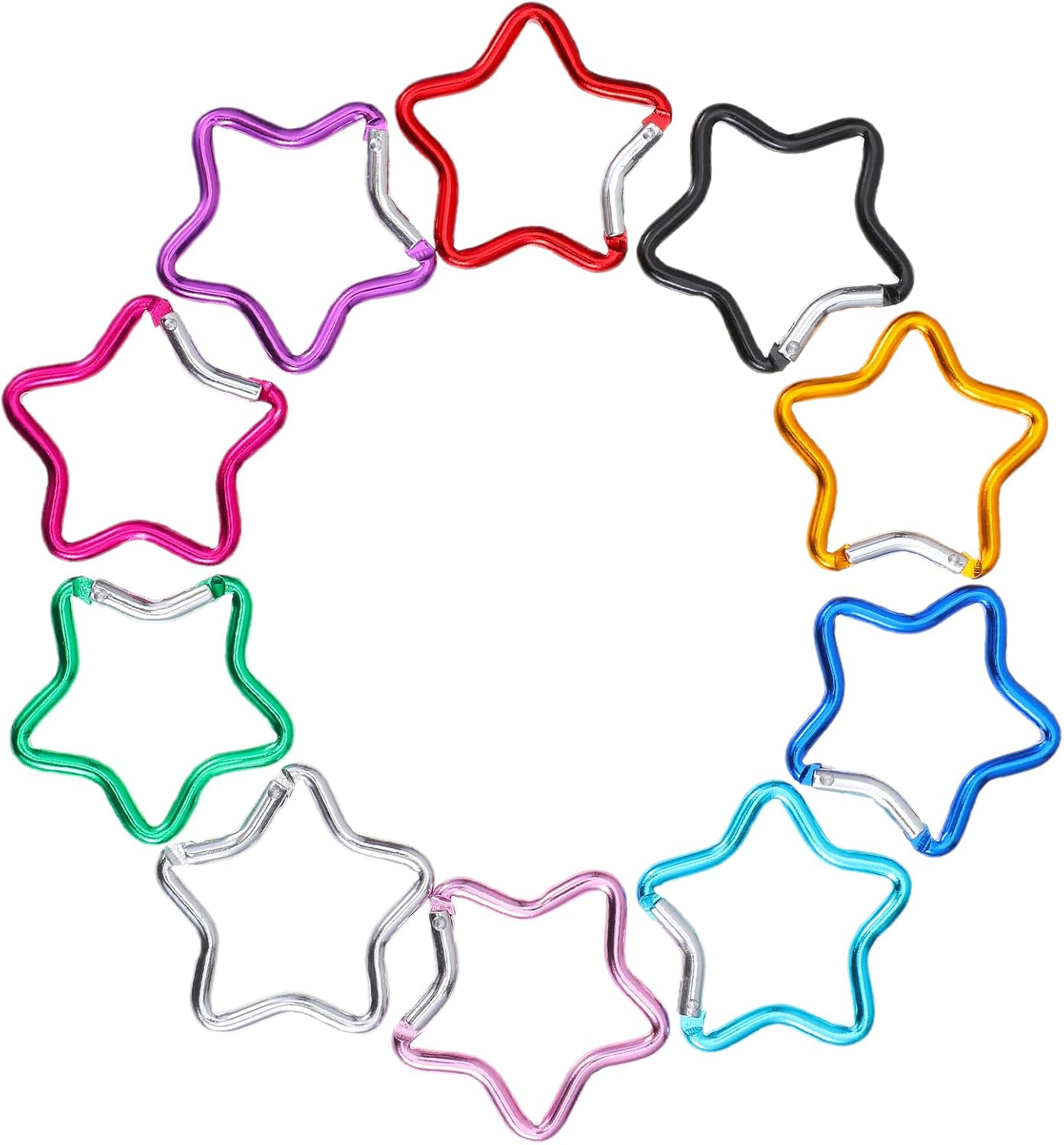Xindojuz 10 PCS Aluminum Star Shape Carabiner Clip, Multicolor Spring Snap Hook Star Shaped Carabiner Keyring Holder Carabiners Keychain Outdoor Accessories — image 6