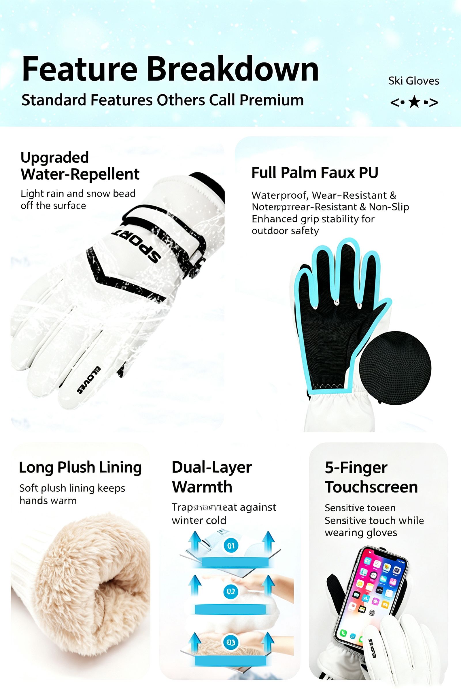 Winter men's and women's windproof and cold proof velvet warm gloves,Women's black — image 5