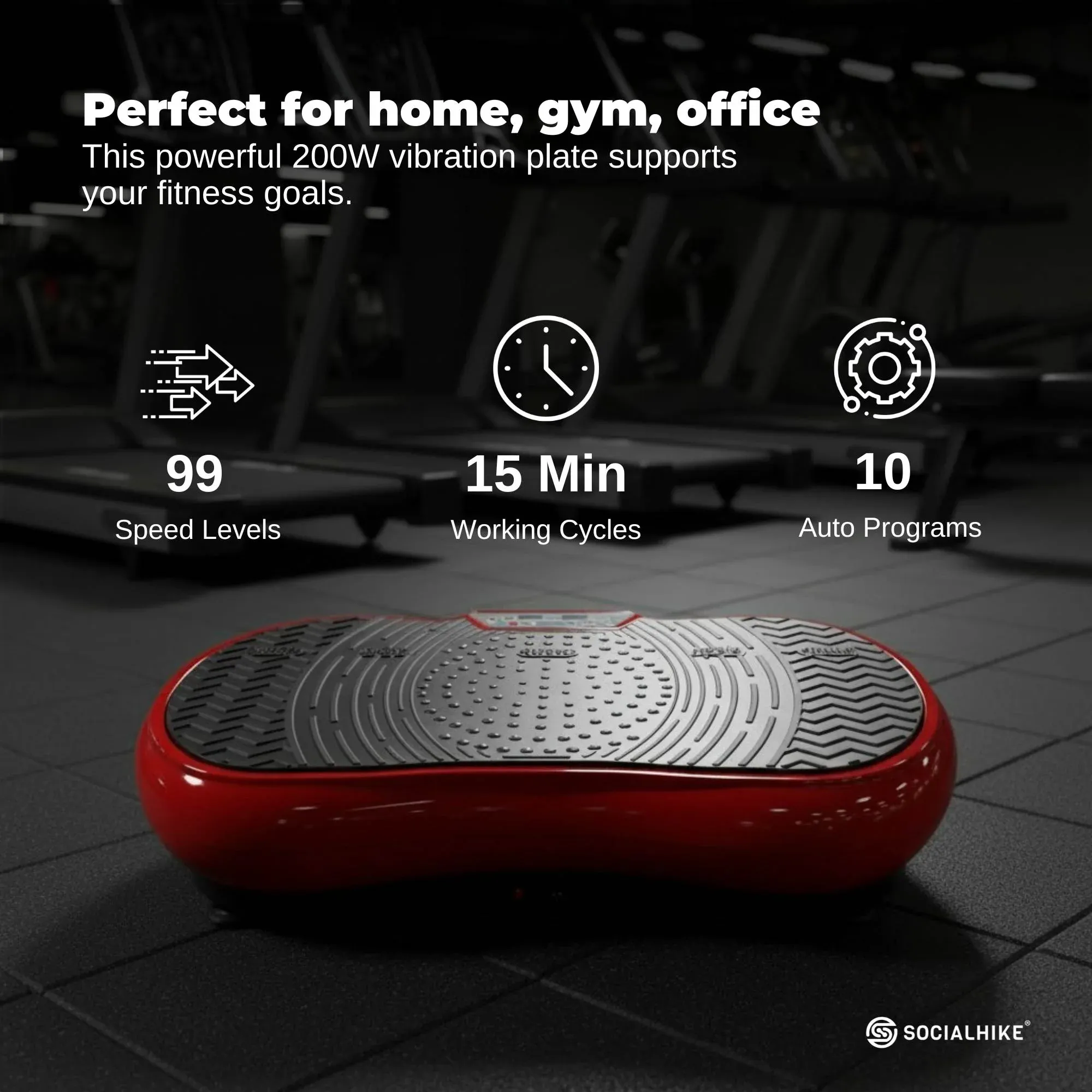 Social Hike 68cm Vibration Plate Machine Full Body Workout Platform Red — image 3