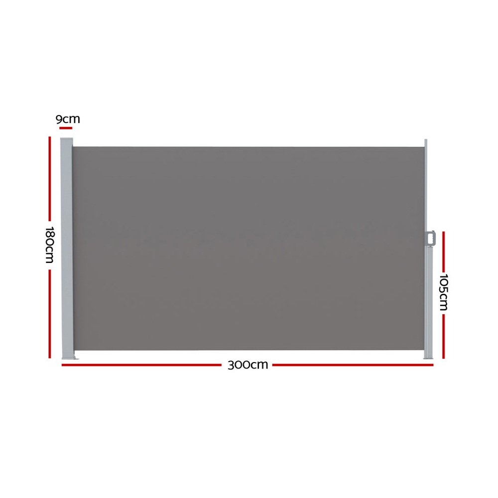 Instahut Side Awning Sun Shade Outdoor Retractable Privacy Screen 1.8X3M Grey โ image 2