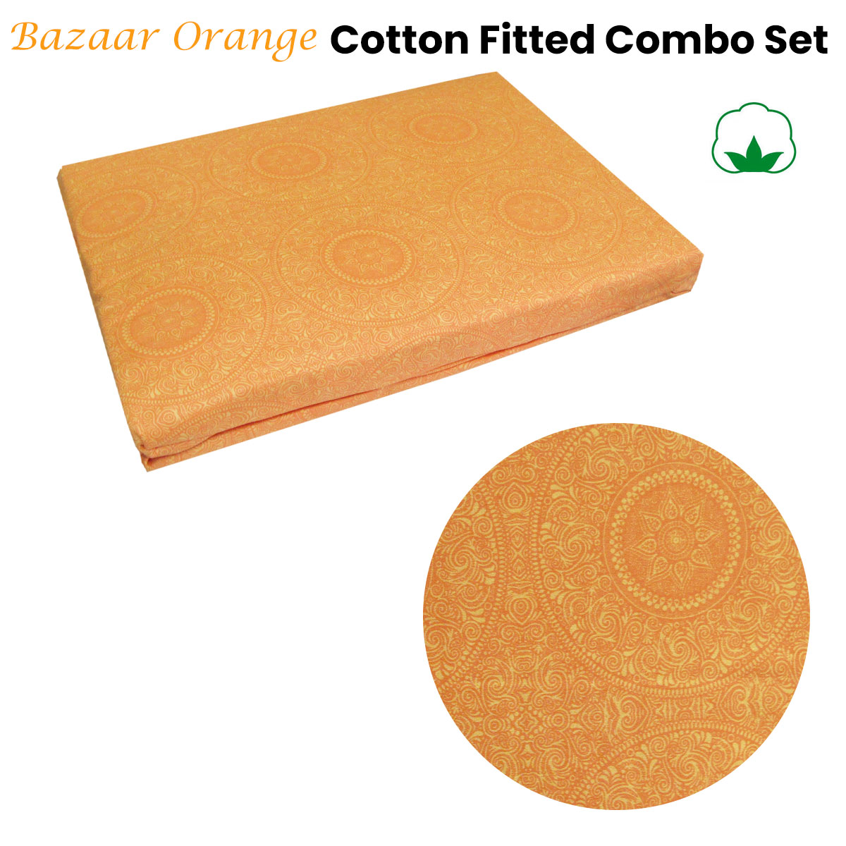 Bazaar Orange Cotton Fitted Combo Set King โ image 2